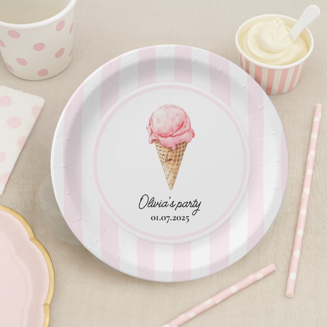 Assiettes En Carton Personalized Pink Ice Cream Cone Birthday (Créateur téléchargé)
