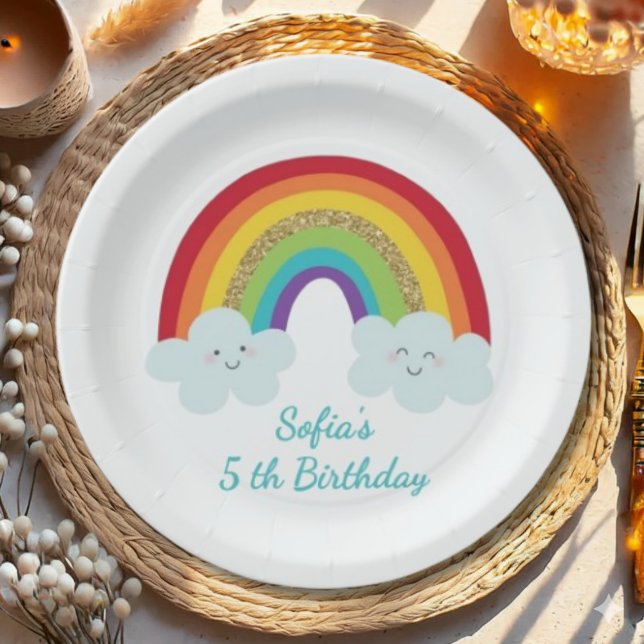 Assiettes En Carton Personalized Rainbow Kids Birthday Custom Name (Créateur téléchargé)