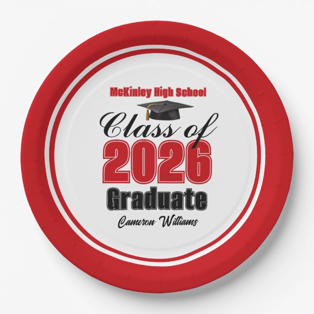 Assiettes En Carton Personalized Red Class of 2026 Graduation Party (Devant)