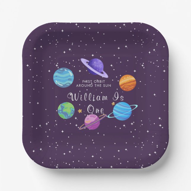 Assiettes En Carton Personalized Space Birthday Paper Plates Solar Sys (Recto)