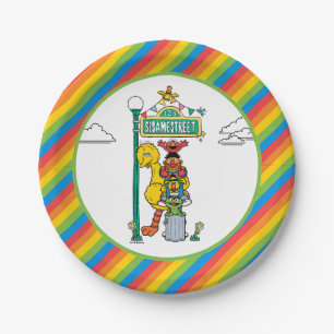 Assiettes En Carton Personnages de Sesame Street & Panneau de Rue Anni