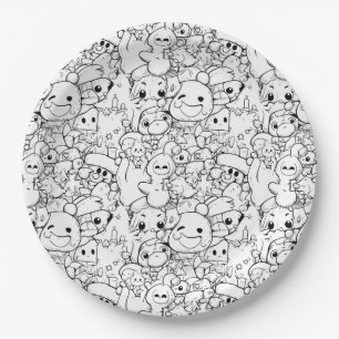Assiettes En Carton Personnages mignons Kawaii en gribouillis