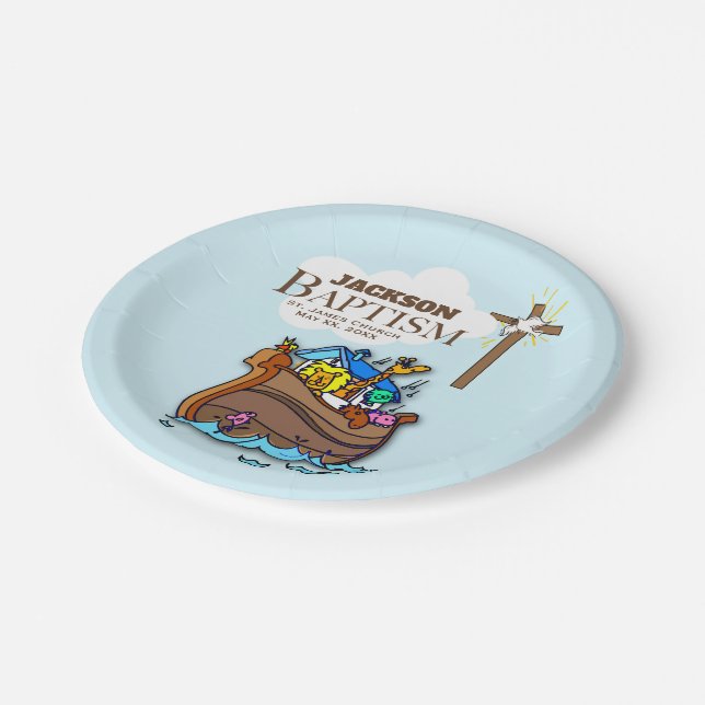 Assiettes En Carton Personnalisable, Baby Boy Baptism Arche de Noah (Angle)
