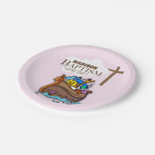 Assiettes En Carton Personnalisable, baptême fille bébé Arche de Noé