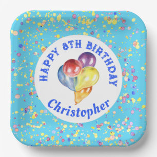 Assiettes En Carton Personnalisable Blue Happy Birthday Balloon Design