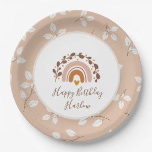 Assiettes En Carton Personnalisable Boho Rainbow Happy Birthday Plates