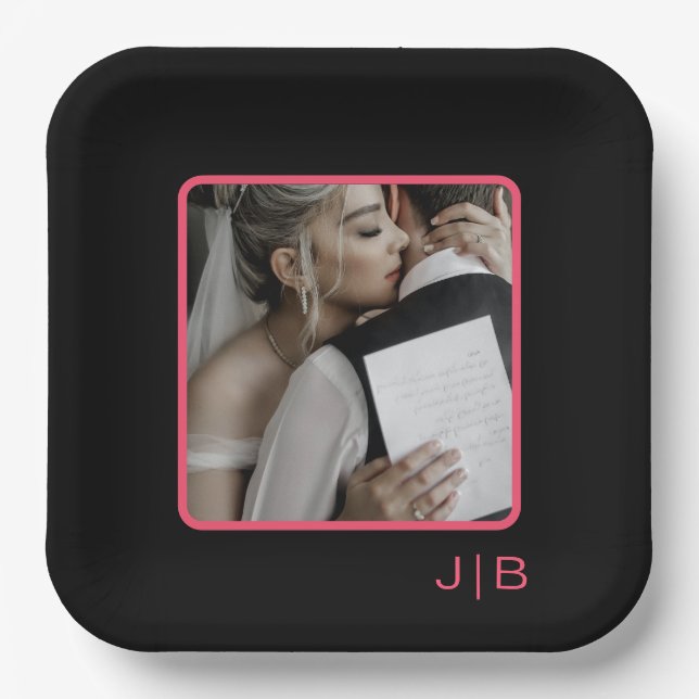 Assiettes En Carton Personnalisable noir et rose (Recto)