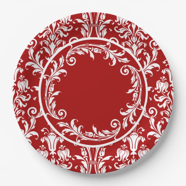 Assiettes En Carton Personnalisation des perles de fleurs rouges blanc (Devant)