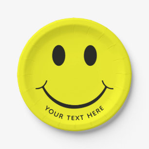 Assiettes En Carton Personnalisation du graphique Happy Face  Jaune