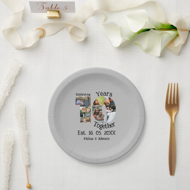 Assiettes En Carton Personnalisé 10e anniversaire mariage 11 photo col (Mariage)