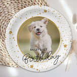 Assiettes En Carton Personnalisé Animal Photo Gold Parties scintillant<br><div class="desc">Puppy Pawty ! Ajoutez la touche finale à votre anniversaire de chiot ou de chien avec cette élégante photo d'animal de compagnie personnalisée en or et des plaques de papier de parties scintillant stars fête. Ajoutez la photo préférée de votre chiot et personnalisez avec le nom, l'âge anniversaire! Découvrez la...</div>