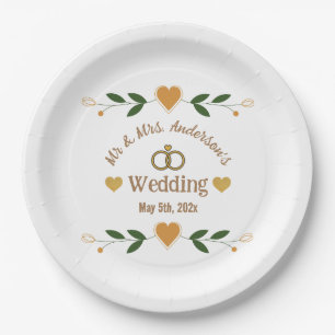 Assiettes En Carton Personnalisé Élégant moderne Mariage floral blanc