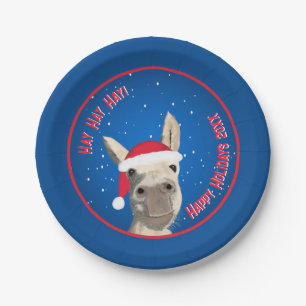 Assiettes En Carton Personnalisé Funny Donkey Père Noël Pun 2025 Holid
