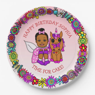 Assiettes En Carton Personnalisé Joyeux anniversaire Fairy et Unicorn