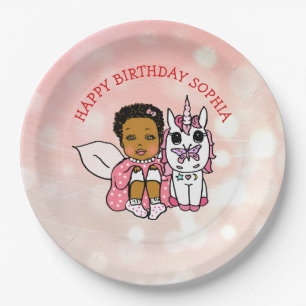 Assiettes En Carton Personnalisé Joyeux anniversaire Fairy et Unicorn