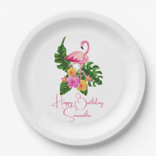 Assiettes En Carton Personnalisé Joyeux Flamants roses tropicaux de fê