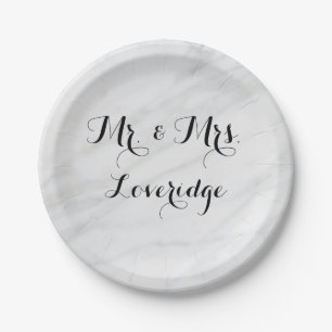 Assiettes En Carton Personnalisé M. et Mme Marbre Gris Blanc