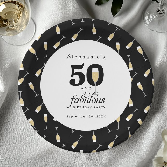 Assiettes En Carton Personnalisé Moderne 50 et Fabuleux anniversaire (Shown on a 9" round paper plate)