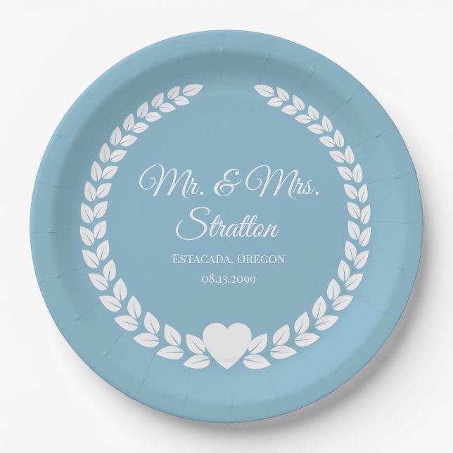 Assiettes En Carton Personnalisé Mr & Mrs Bride et Groom Newlyted (Devant)