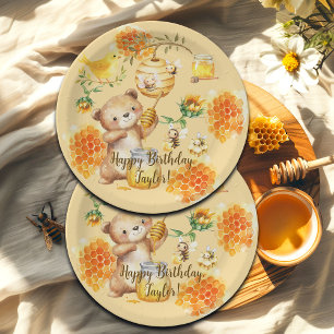 Assiettes En Carton Personnalisé Nom Honey Bear Bees Anniversaire