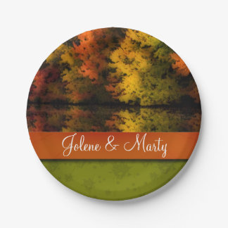 Assiettes En Carton Personnalisé Nom Rustique Mariage Scène d'automne