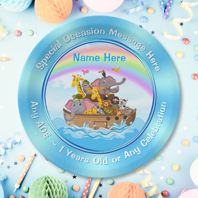 Assiettes En Carton PERSONNALISÉ, Plaques en papier d'arche de Noah. 3 (Noah's Ark paper plates. Christian kids birthday party. Noah's ark decorations. Noahs Ark Plates.)