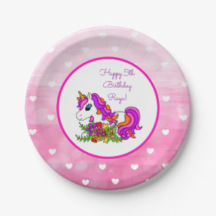 Assiettes En Carton Personnalisé Purple Unicorn Joyeux Anniversaire Pa