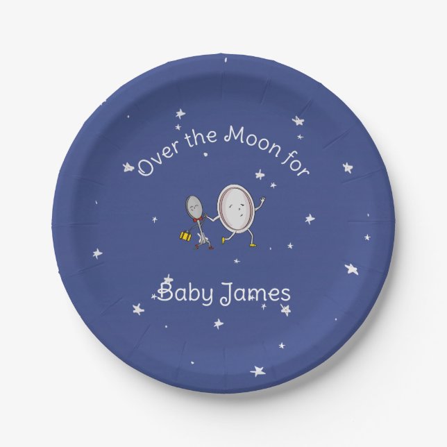 Assiettes En Carton Personnalisé Sur La Lune Hey Diddle Baby shower Di (Devant)