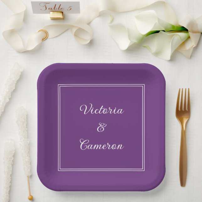 Assiettes En Carton Personnalisé violet (Mariage)