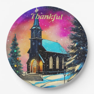 Assiettes En Carton Personnalisée Thankful Country Christmas Church.
