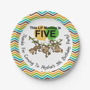Assiettes En Carton PersonnaliséPetits singes Plaques papier 5e annive