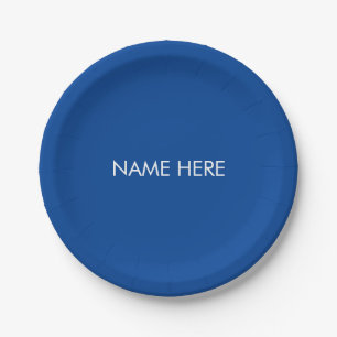 Assiettes En Carton Personnaliser avec nom, texte minimaliste bleu bla
