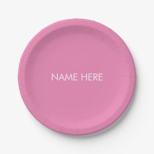 Assiettes En Carton Personnaliser avec nom, texte minimaliste rose bla