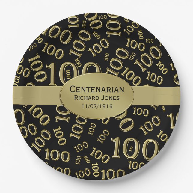 Assiettes En Carton Personnaliser : Centenaire, 100e anniversaire Thèm (Devant)