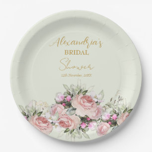 Assiettes En Carton Personnaliser Fête des mariées Rose Bouquet
