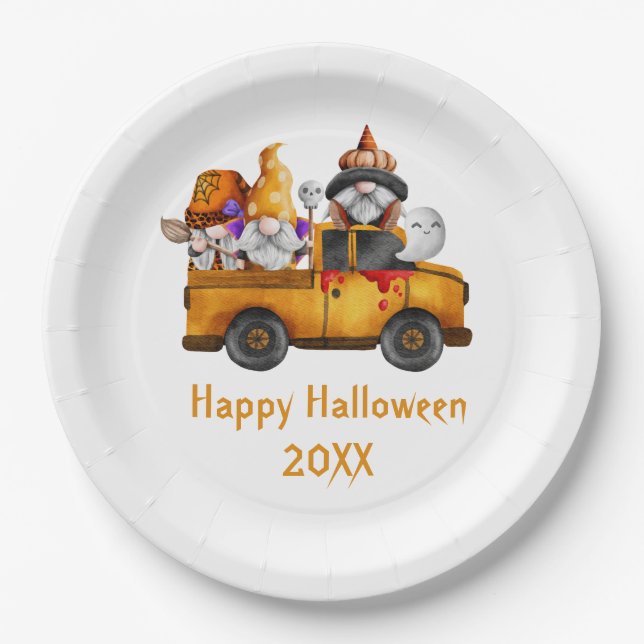 Assiettes En Carton Personnaliser Halloween Gnomes Orange Truck (Devant)