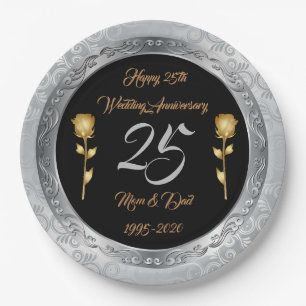 Assiettes En Carton Personnaliser joyeuse de luxe 25e anniversaire d'a