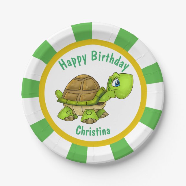 Assiettes En Carton Personnaliser la fête d'anniversaire de la tortue  (Devant)