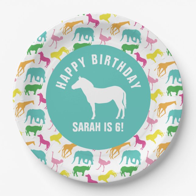 Assiettes En Carton Personnaliser l'anniversaire de Preppy Zebra Safar (Devant)