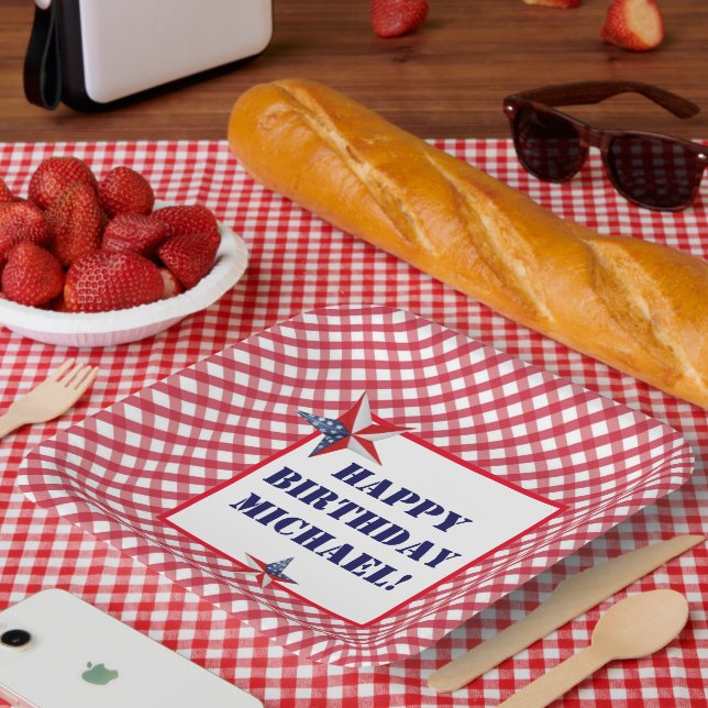 Assiettes En Carton Personnaliser le nom Juillet Anniversaire Rouge Bl (Pique-nique)