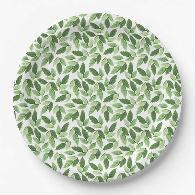 Assiettes En Carton Personnaliser Motif feuille verte (Devant)