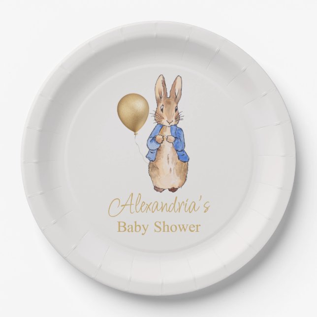 Assiettes En Carton Personnaliser Pierre le Baby shower lapin (Devant)
