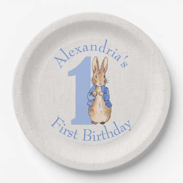 Assiettes En Carton Personnaliser Pierre le lapin Premier anniversaire (Devant)