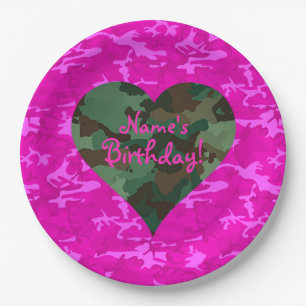 Assiettes En Carton Personnalisez - Camo rose