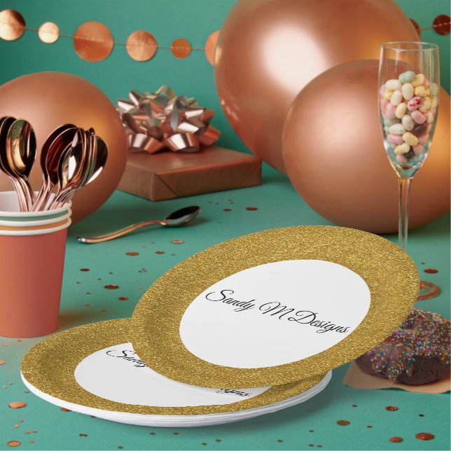 Assiettes En Carton Personnalisez Gold Parties scintillant Image Votre (Multi)