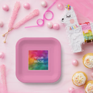 Assiettes En Carton Personnalisez Votre Photo Ou Logo Ici Carré Rose