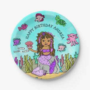 Assiettes En Carton Pesonalized Ethnic Main darn Mermaid Anniversaire