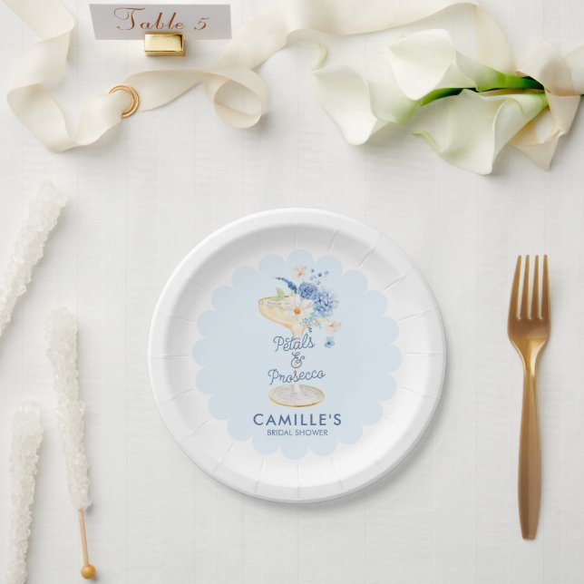Assiettes En Carton Pétales bleus et Prosecco (Mariage)