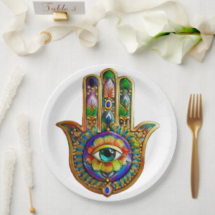Assiettes En Carton Pétales de fleurs colorées Turquoise Troisième oei