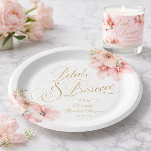 Assiettes En Carton Pétales de rose doré & Prosecco